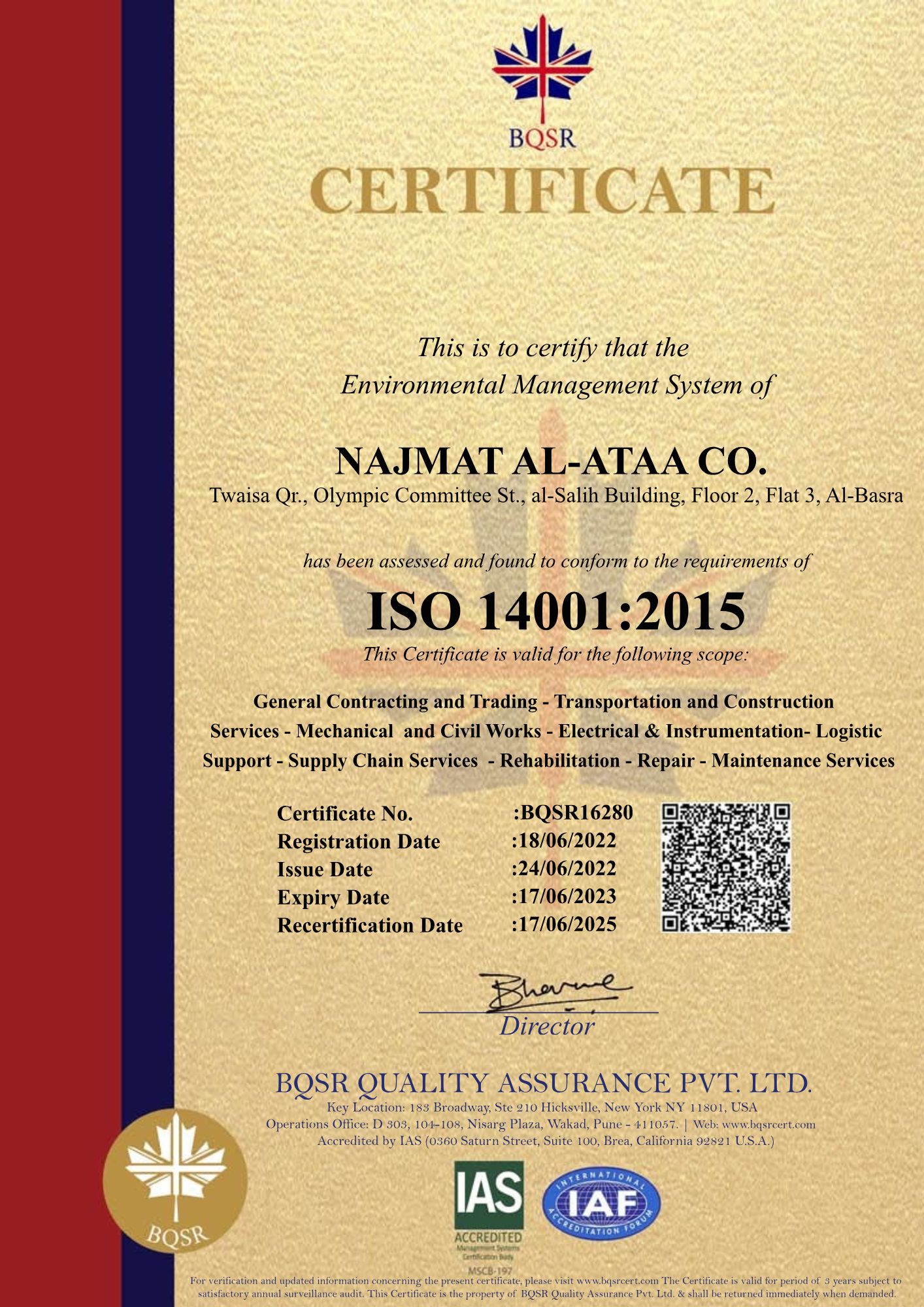 ISO 14001 Certificate